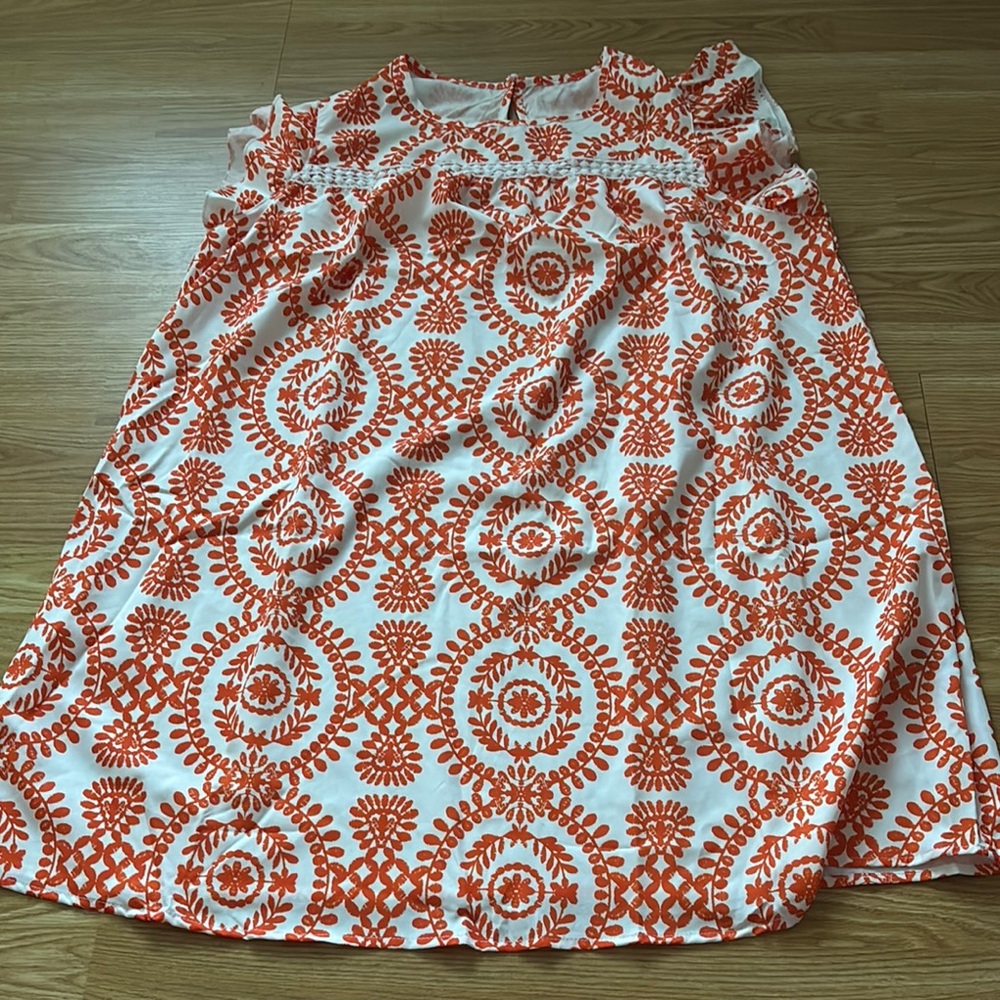 Orange and White Patterned Women's Dress